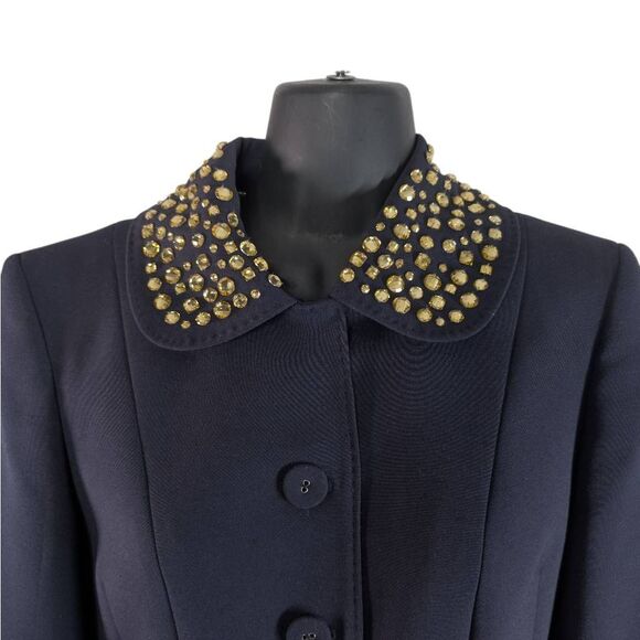 Anne Klein 2 XS Navy Suit Yellow Rhinestone Crystal Embellished VTG 1980s 1990 - Picture 9 of 11